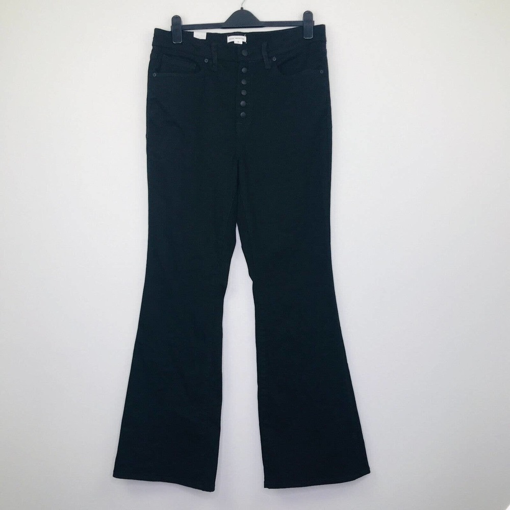 Black Good American High Rise Flared Jeans W/ Button Fly, NWOT